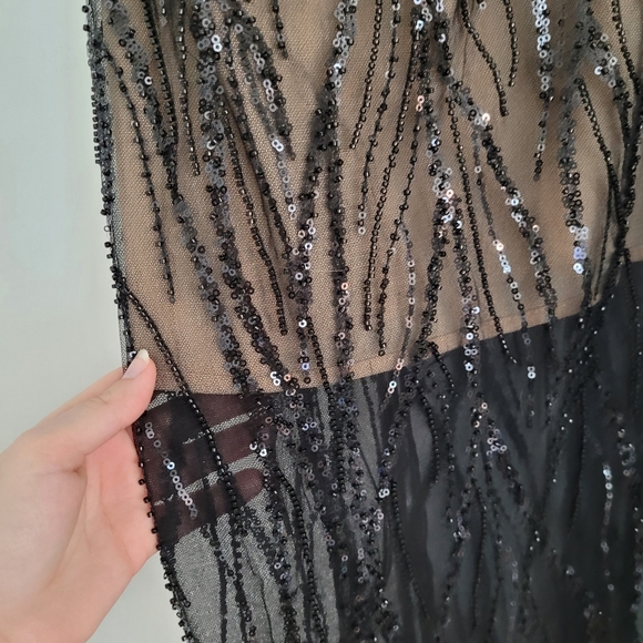Ava Gowns Black Mesh Fully Beaded Sample Maxi Dress with Bow - Picture 6 of 6